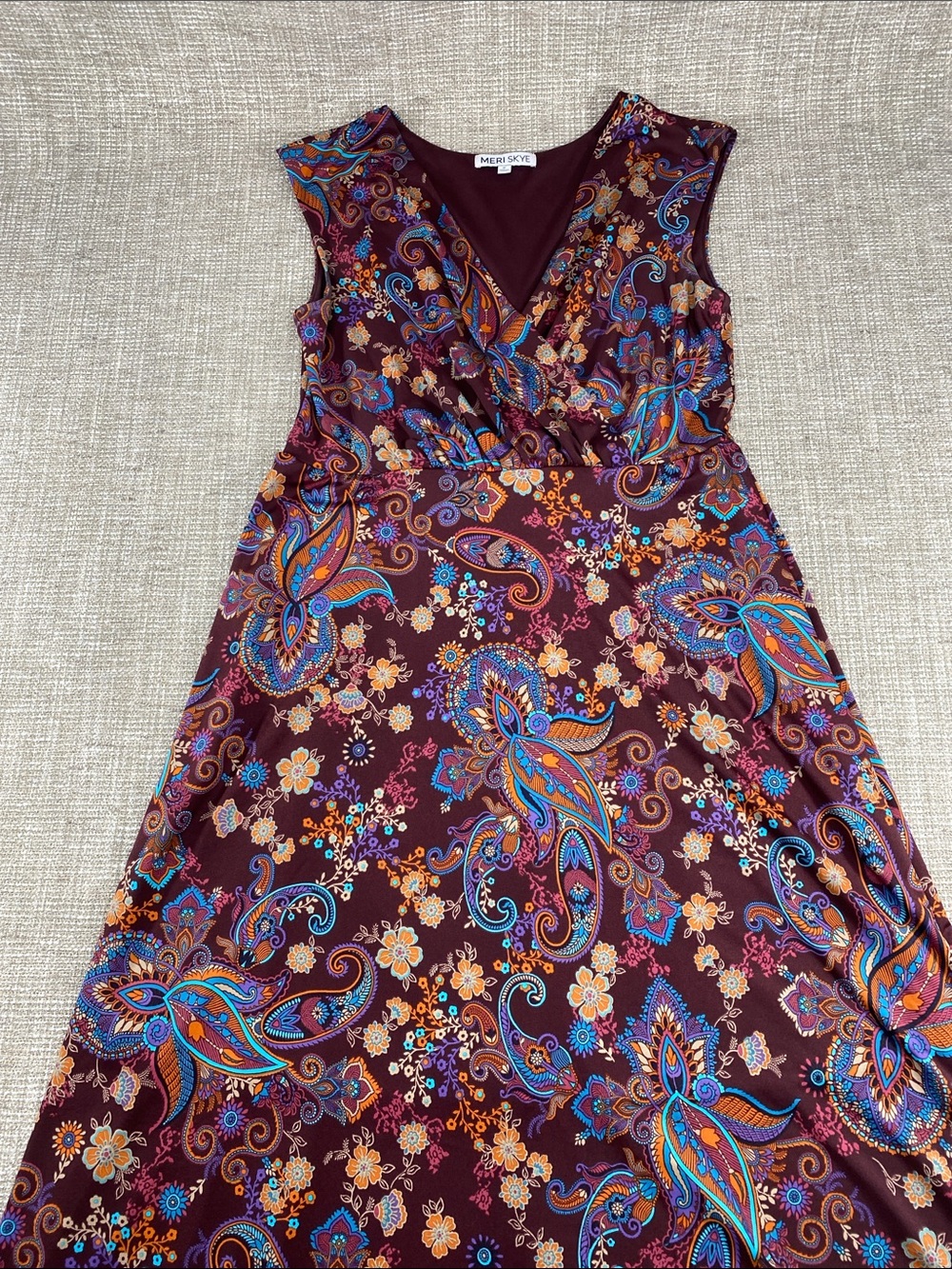 Meri Skye Burgundy Paisley Maxi Dress